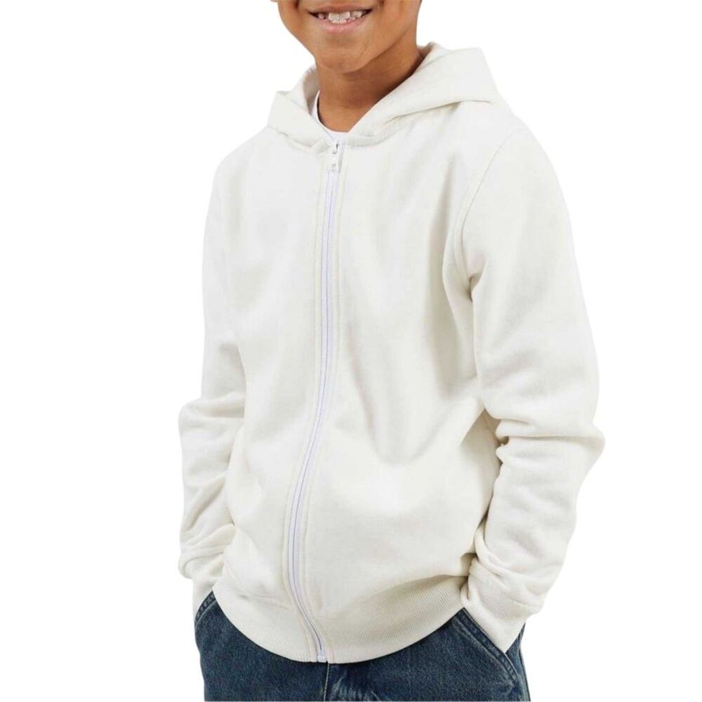 Brave Soul Boys Plain Ribbed Cuff Full Zip Hoodie / Off White